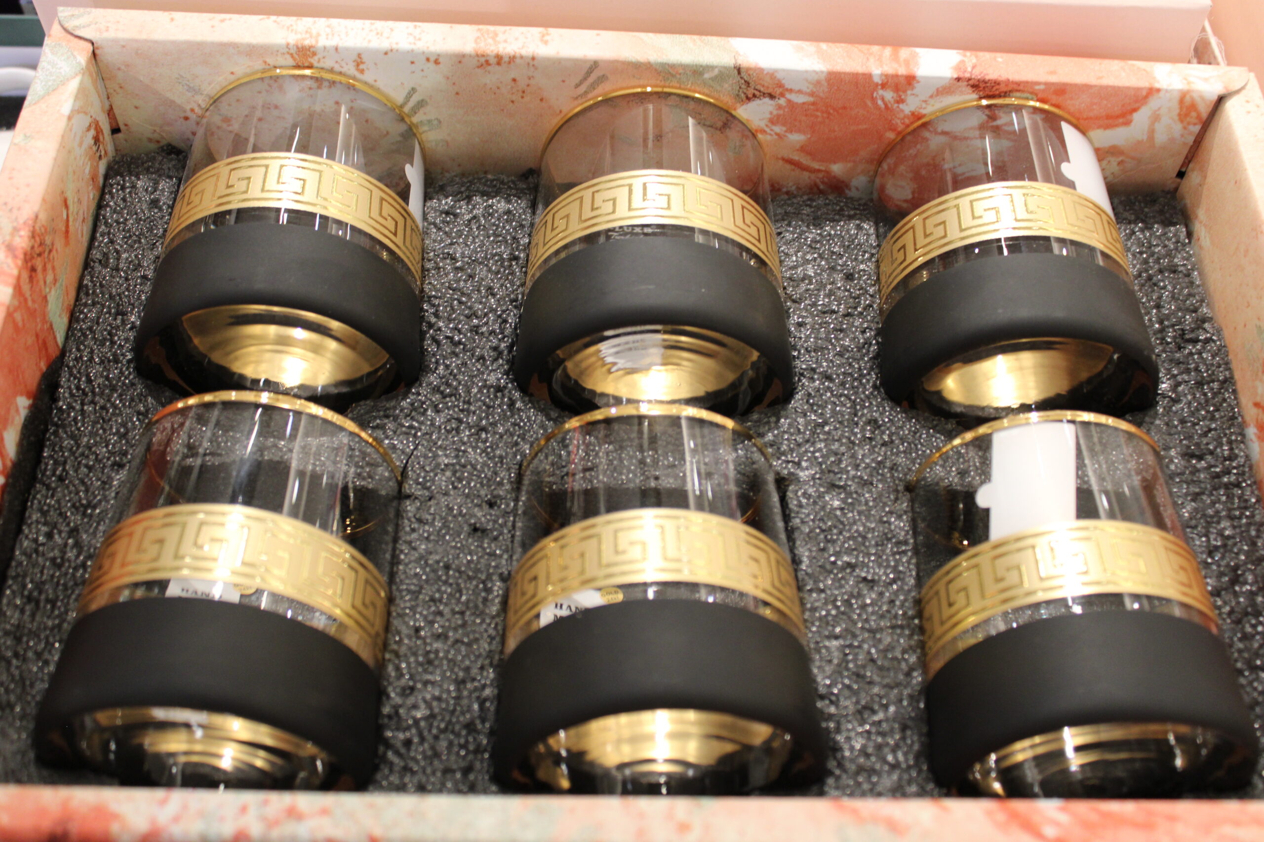 Golden and mate black cotted transparent water glass – set of 6