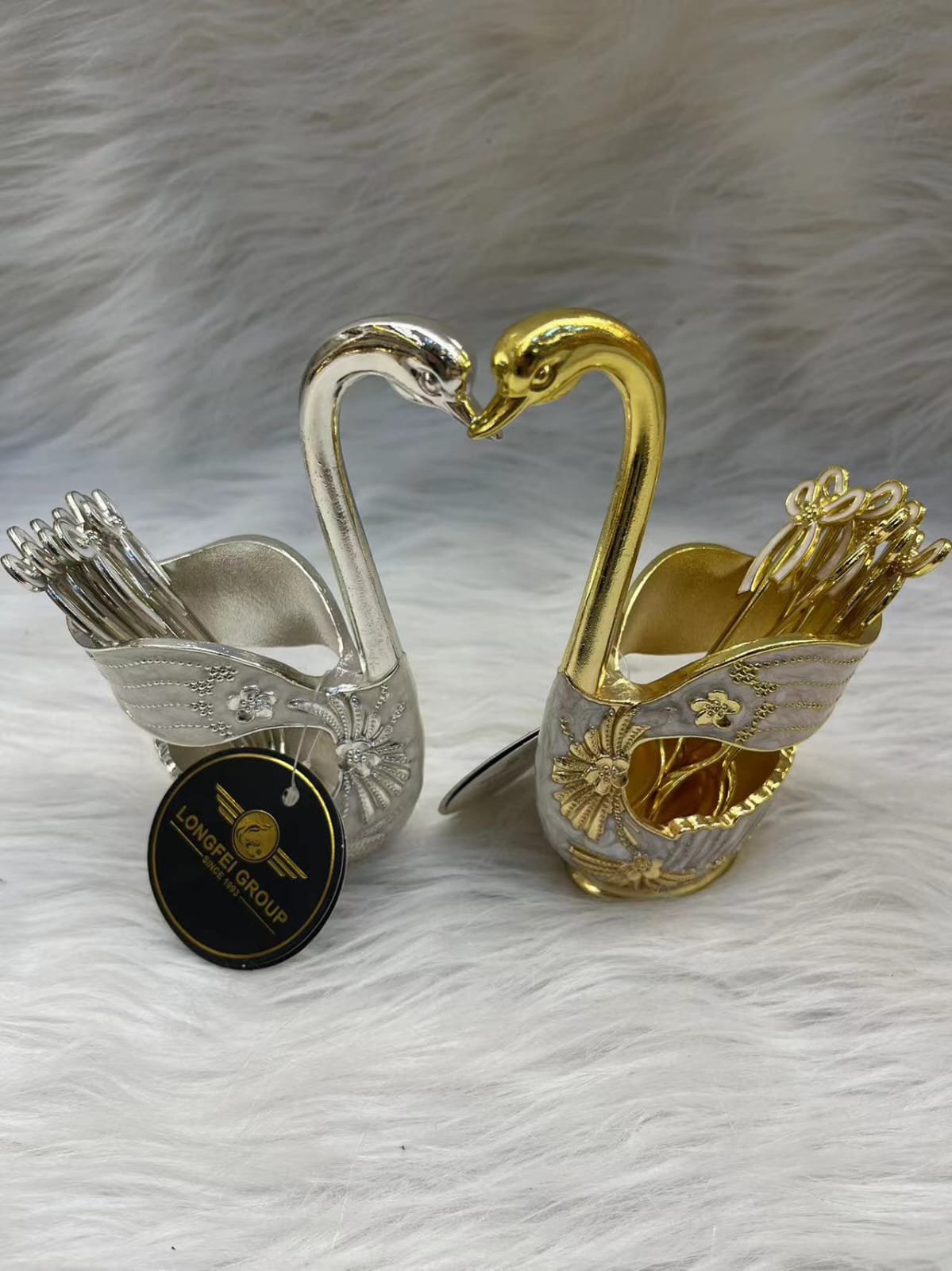 Milaan swan tableware holder base silverware chopsticks forks flatware set gold set of 2