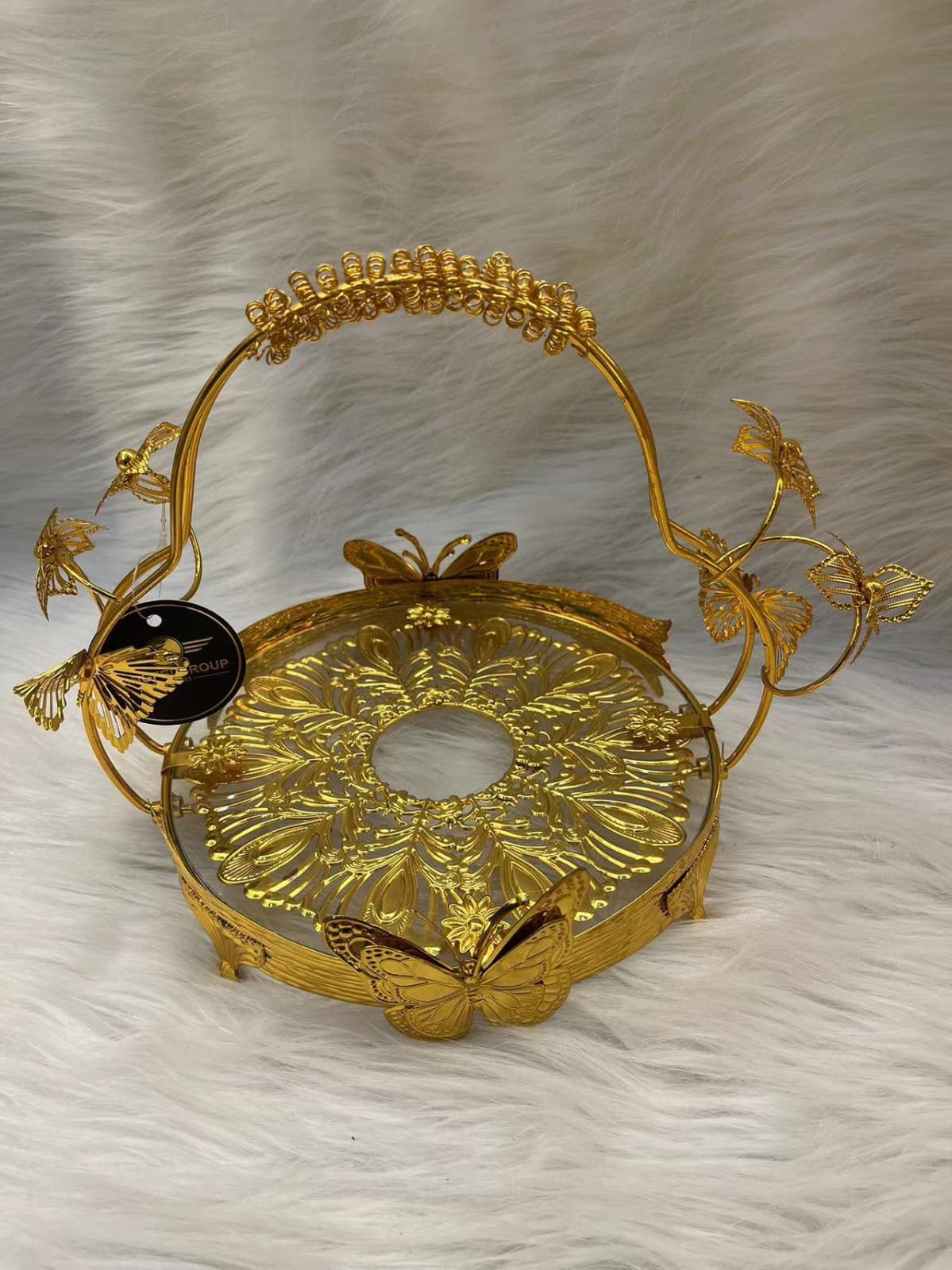 European Fruits Plate with Handle Vintage for Centerpiece Holiday Countertop